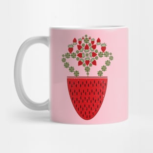 Flowers With Strawberry Fruit In Vase Mug